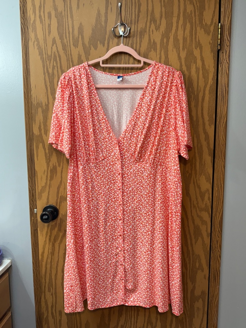 Old Navy Coral Floral V-Neck Mini Dress